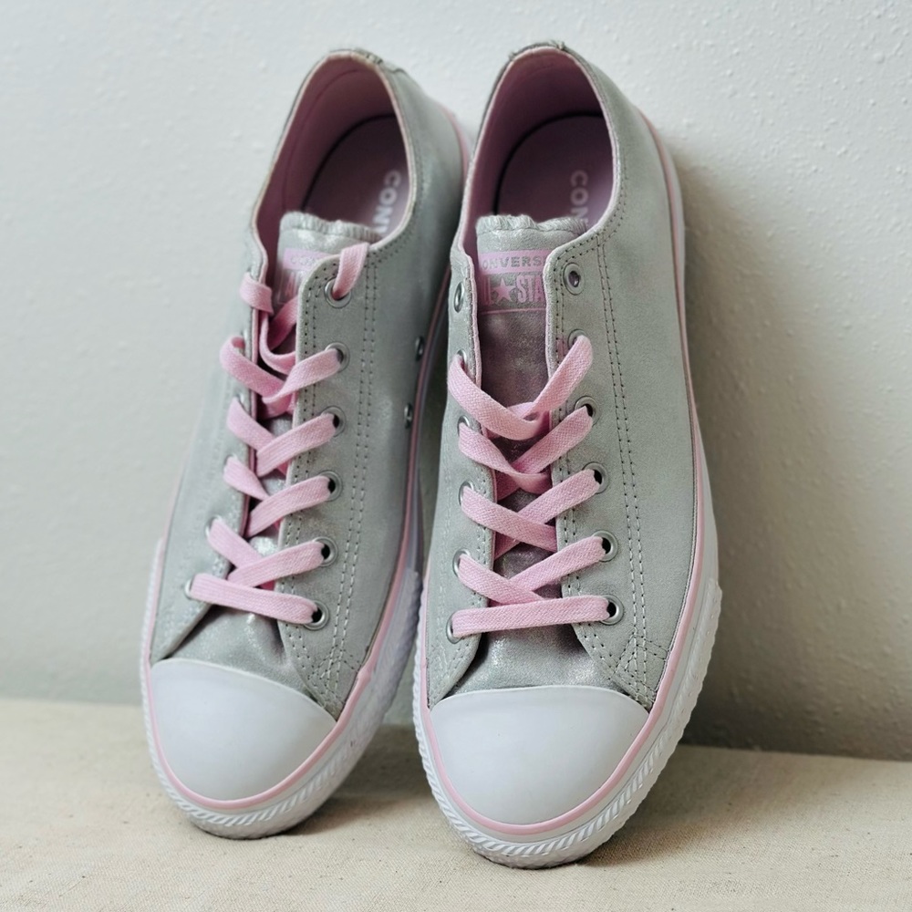 Converse Metallic Silver Sneakers with Pink Accents - Picture 2 of 9